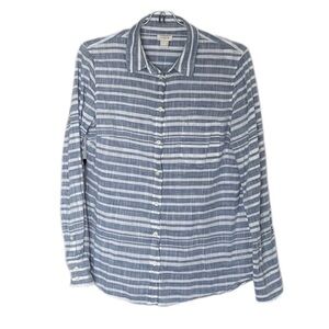 J Crew Blue White Striped Button Down Cotton Shirt Women’s Small
